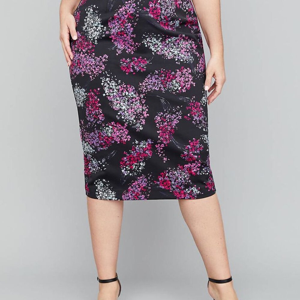 Plus Size Lane Bryant Pink and White Floral Pencil Scuba Skirt Elastic Waistband